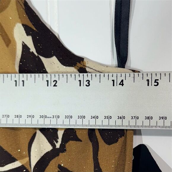 NWT BCX Beaded Halter Top L Brown Black Abstract Print Ruffle Hem Y2K USA Made - Picture 3 of 7